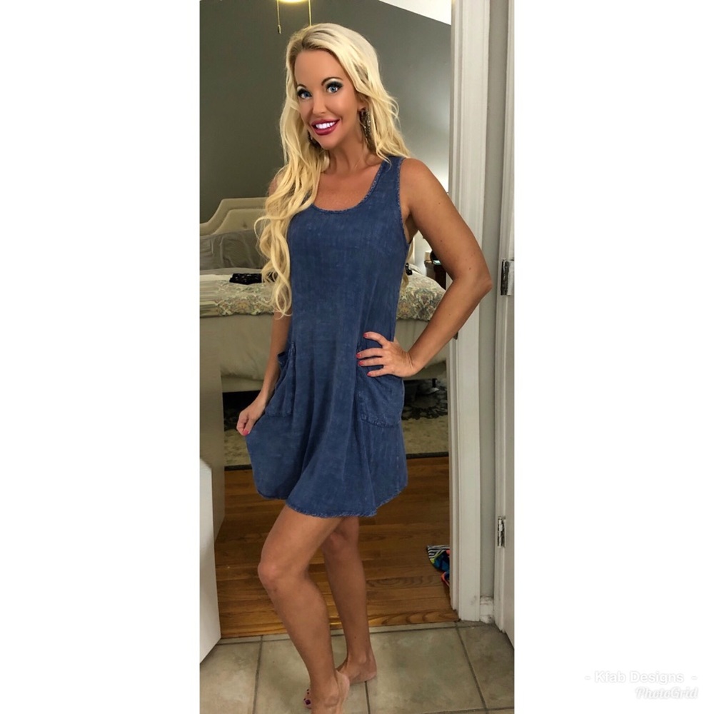 🥰LAST 1! Indigo Scoop Neck Pocket Swing Dress! - Picture 3 of 4